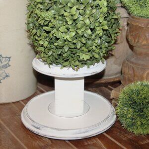 Distressed White Reclaimed VTG Tiered Farmhouse Spinning Pedestal Stand Riser